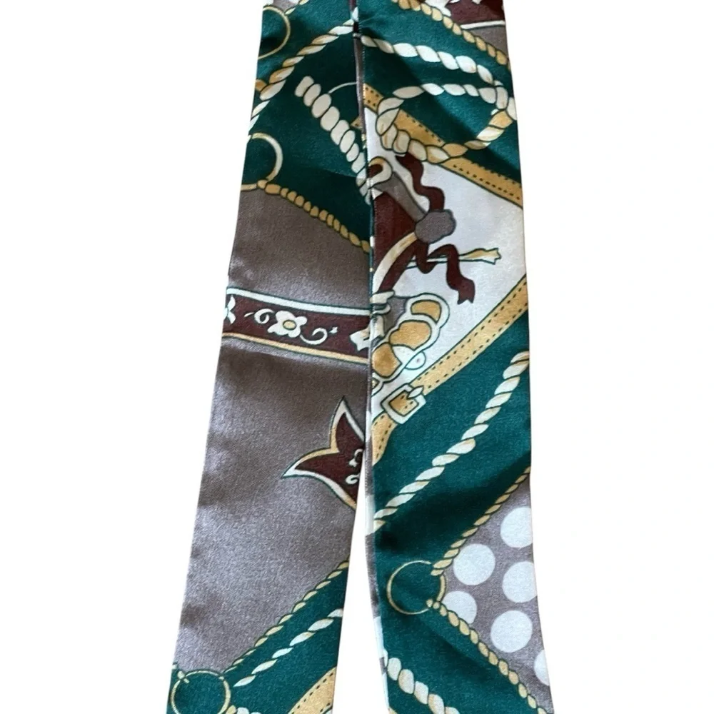 Green Nautical Tie Scarf Versatile Long Ribbon Gold White Brown 35